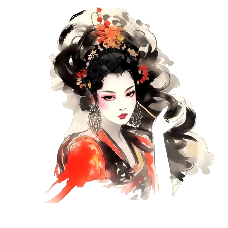 水墨风格女性插画PNG素材