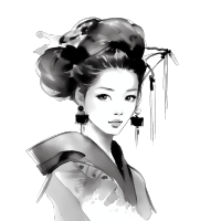 中国水墨风格女性插画PNG素材