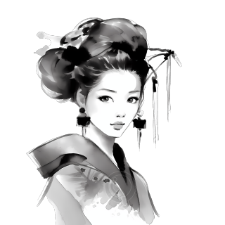 中国水墨风格女性插画PNG素材