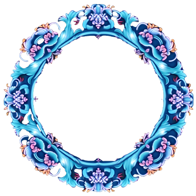 蓝色花纹圆环图形素材-透明背景高清创意商业设计元素
