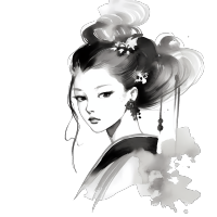 中国水墨风格女性插画PNG素材