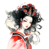 中国水墨风格女性插画素材