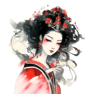 中国水墨风格女性插画素材