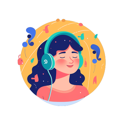 闭眼听音乐少女插画素材