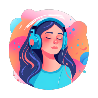 白底听音乐少女平面插画