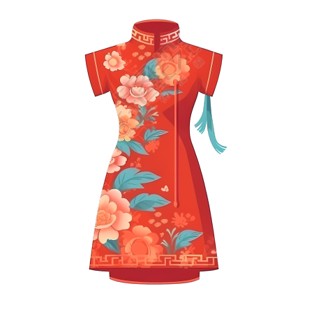 白底红色中国旗袍插画素材