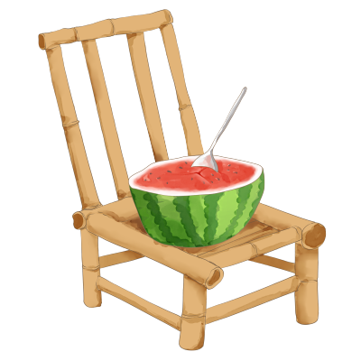夏日午后竹椅上的西瓜插画
