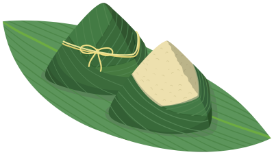 绿色粽叶上的糯米粽子插画