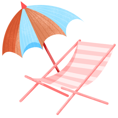 手绘粉色条纹沙滩椅太阳伞插画