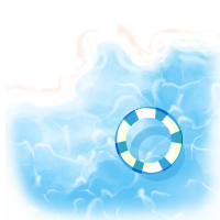 手绘蓝色海水游泳圈插画