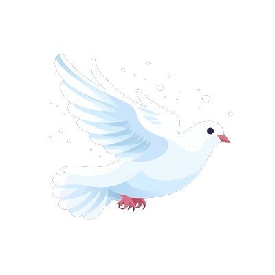 飞翔的白鸽与蓝色背景扁平插画