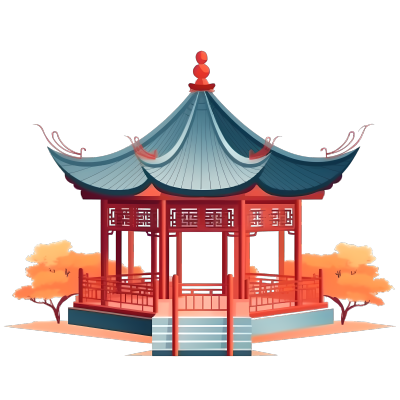 中国风园林建筑亭台扁平插画