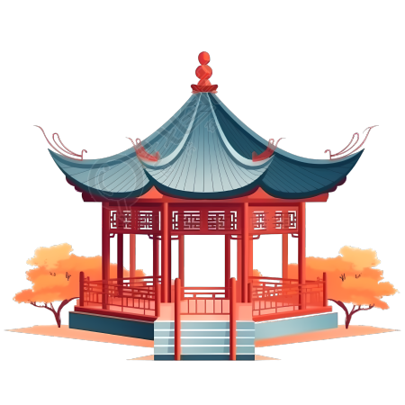 中国风园林建筑亭台扁平插画