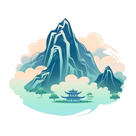 扁平插画阁楼高山PNG