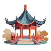 可商用园林建筑亭子插画设计素材
