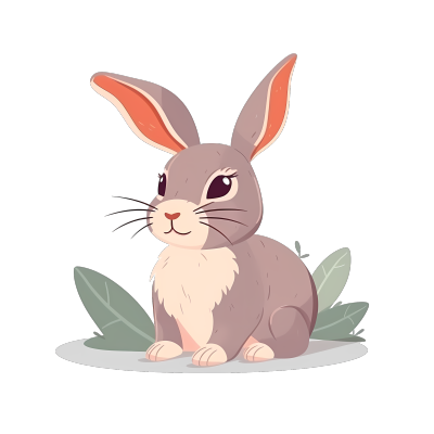 手绘卡通长耳朵兔子平面插画