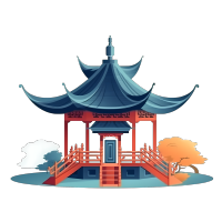 手绘古风亭台楼阁插图素材