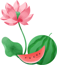手绘唯美荷花西瓜插画素材