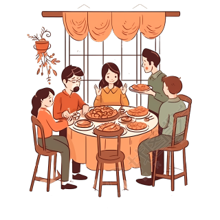 温馨氛围家庭聚餐创意插画素材