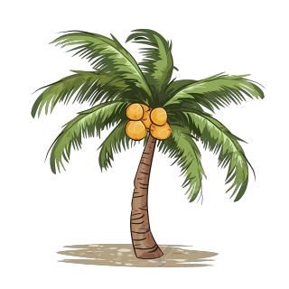 手绘平面插画透明背景椰子树插画