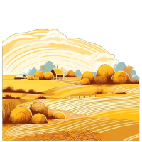 手绘丰收季节稻田透明背景图形素材