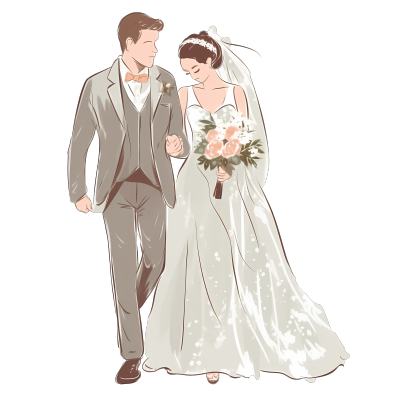 手绘婚礼插画素材PNG透明背景
