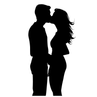 手绘插画情侣接吻图形素材