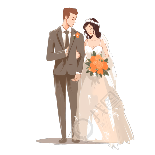 结婚婚礼新人透明背景插画设计素材
