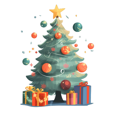 透明背景彩色球挂饰圣诞树PNG图形素材