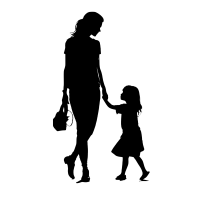 手绘母亲牵着孩子剪影PNG素材