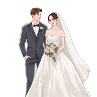 手绘新娘和新郎插画设计