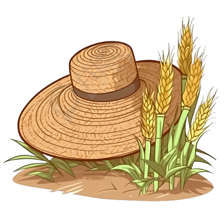 手绘平面插画素材-麦穗和草帽