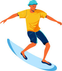 夏天大海里冲浪的男孩插画