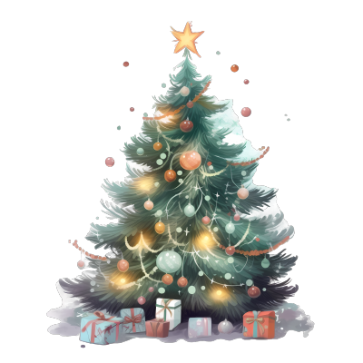 手绘图案的圣诞树PNG素材
