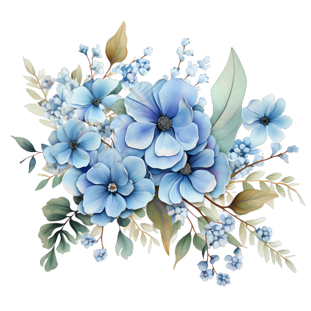 水彩风格蓝色花卉PNG图形素材