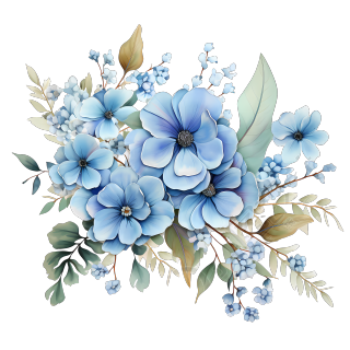 水彩风格蓝色花卉PNG图形素材