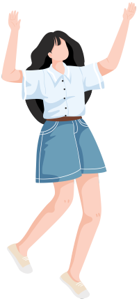 穿浅蓝色衬衣跳起来的女生插画