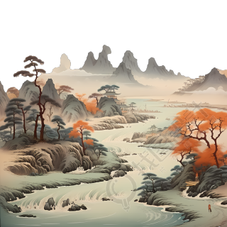 创意中国山水画插画设计元素