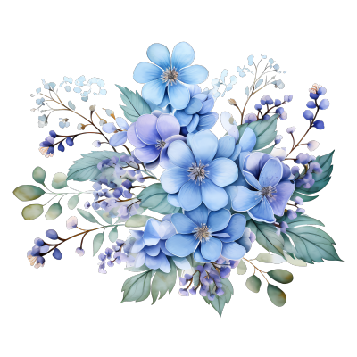 唯美蓝色花朵绿色叶片PNG元素