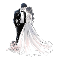 唯美浪漫新郎新娘婚礼插画素材