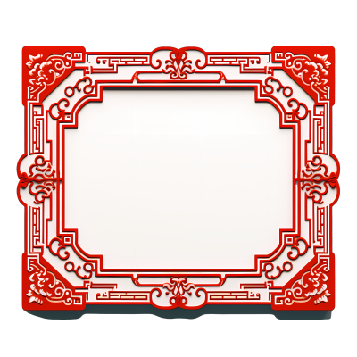 中国风红金边框透明背景元素