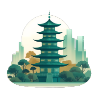 插图设计多层次现实感的绿色塔楼插图