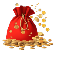 白底红色钱袋和几枚金币PNG图元素
