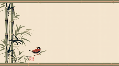 手绘鸟与竹子卷轴