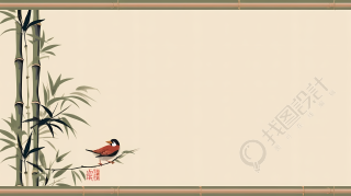 手绘鸟与竹子卷轴