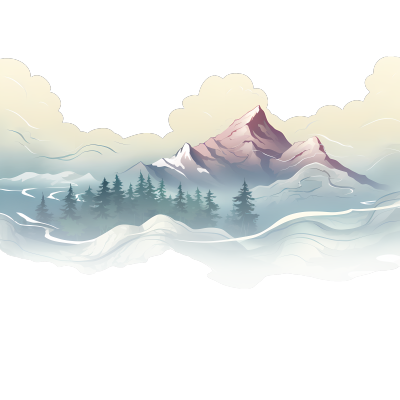 透明背景的墨水渐变山脉和云朵手绘插图