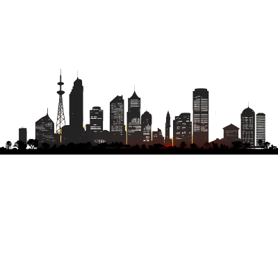透明背景的城市建筑黑色轮廓插画