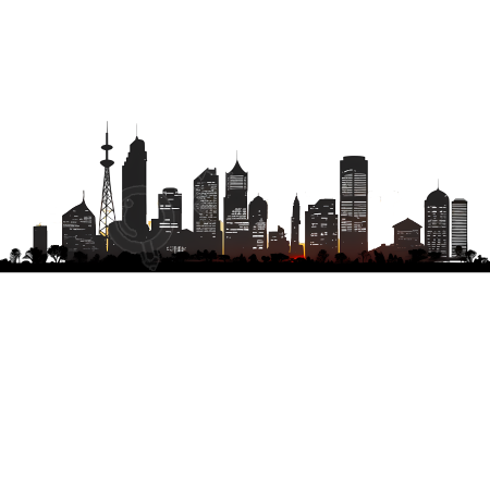 透明背景的城市建筑黑色轮廓插画