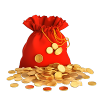 红钱袋和几枚金币PNG图素材