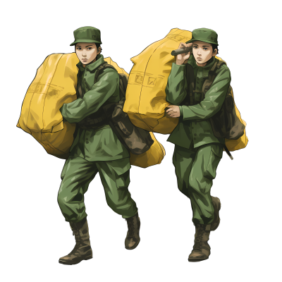 士兵男子黄色袋的动漫风格角色设计